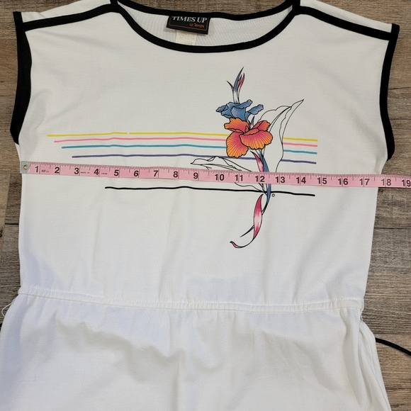 Times Up Le Temps Vintage Knit Dress White Floral Boatneck 70s 80s Size 9/10 - Picture 9 of 12